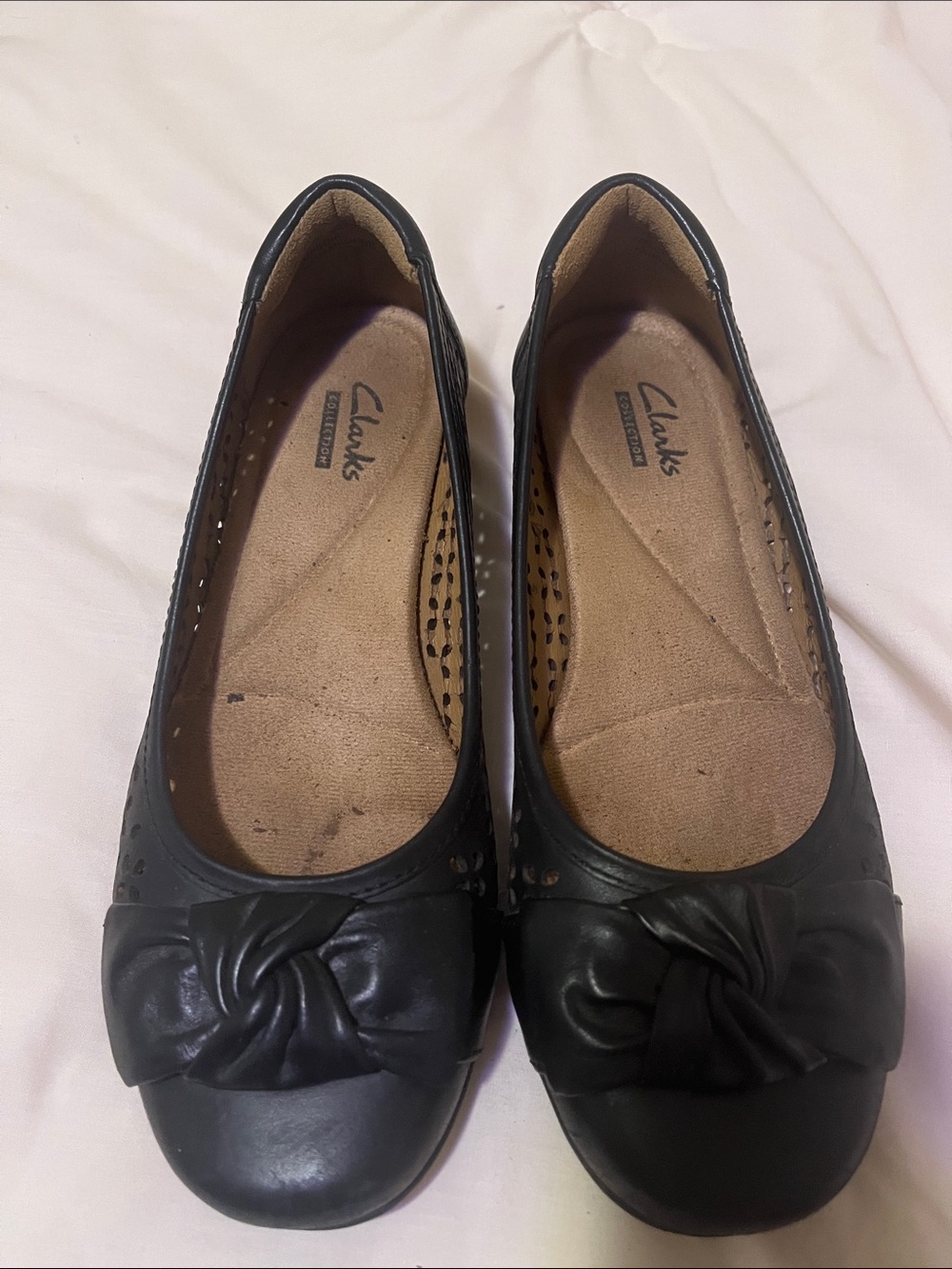 Clarks Black Knot-Front Leather Ballet Flats size 5